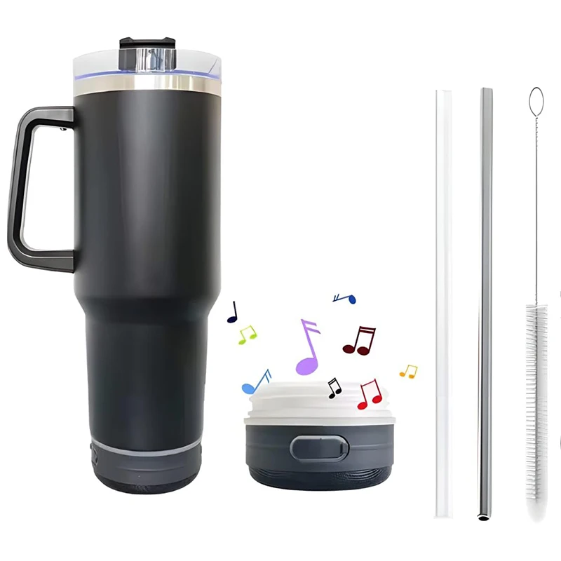 Portable Large Capacity Music Cup Wireless Audio Stereo Subwoofer Travel Cup 40oz Stainless Steel Vacuum Insulated Cold Bottle