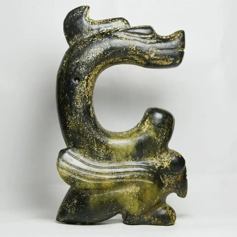 

Tibet Hongshan Culture Natural Meteorite Iron Stone Carved Jade Pig Dragon Statue Decoration Mascot Pendant Home Decor Ornaments