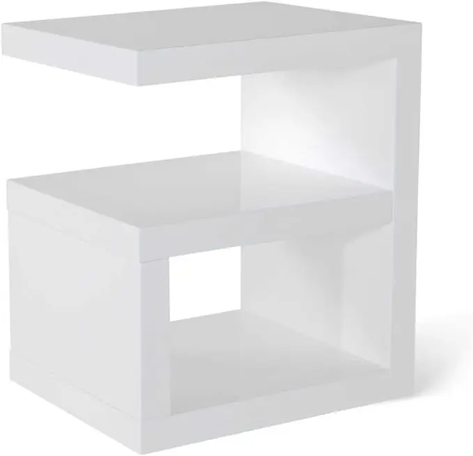 

Zuri Furniture Jayden High Gloss Modern Side Table Nightstands Living Room Furniture White 16"D X 20"W X 23"H