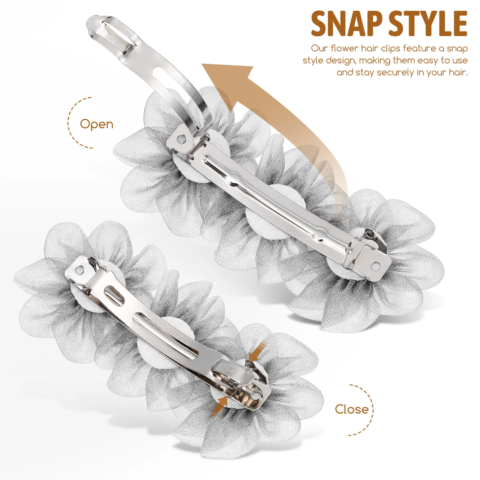 

4pcs Floral Hair Clips Snap Style Flower Barrettes Lightweight Durable For All Occasions Wedding Bridal Women Hair Accessories