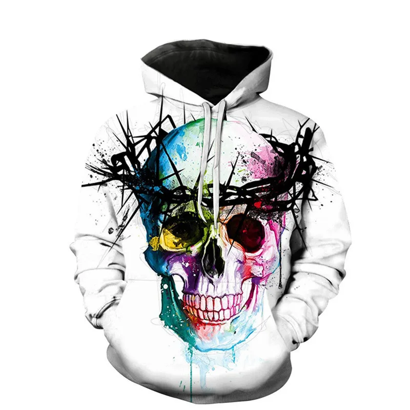 3D Funny Creativity Skull Graphic Hoodies Fashion Men Hooded Sweatshirts 2023 New Spring Autumn Long Sleeve Commute Tops Coat