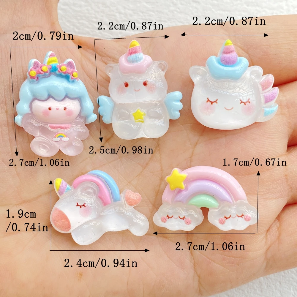 10Pcs New Cute Resin Cartoon Unicorn, Rainbow Series Flat Back Scrapbooking DIY Jewelry Craft Decoration Accessories