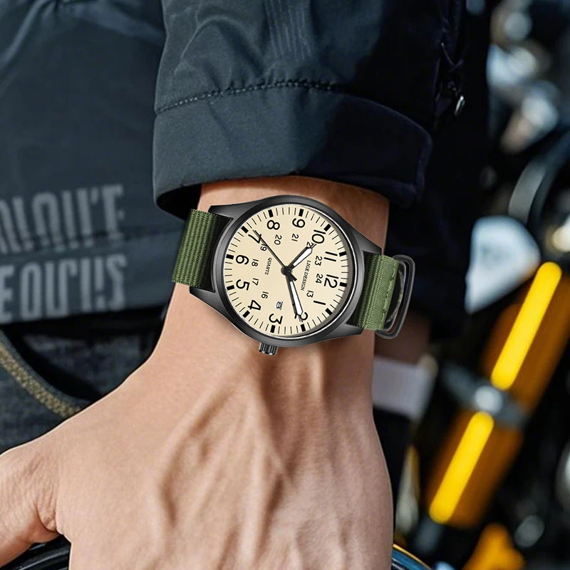 ساعة LIGE للرجال في الهواء الطلق بحزام نايلون رياضي عسكري تناظري كوارتز ساعة يد عصرية للأعمال مقاومة للماء ساعات Montre Homme