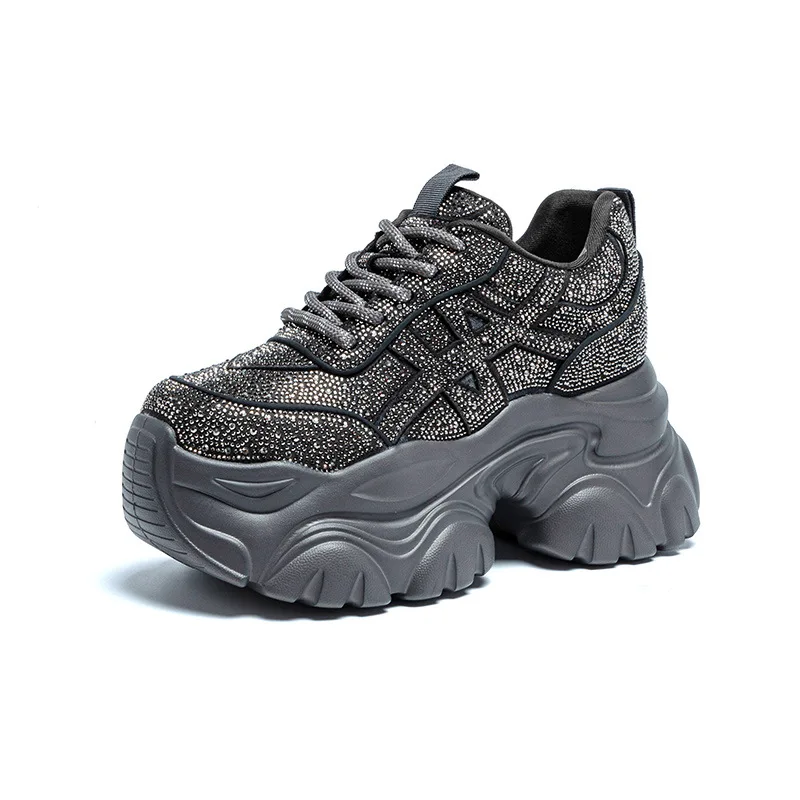 

Women's Sneakers Lace-Up High Heel Platform Crystal Working Shoes Wearing Night Running Shoes Star Dazzling Diamond Shoes
