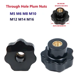 1pc Plum Bakelite Hand Tighten Nuts M5 M6 M8 M10 M12 M14 M16 Through Hole Handle Black Thumb Nut Clamping Knob Manual Nut