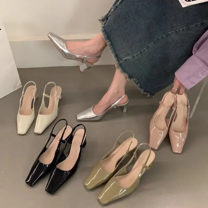 

Туфли Мэри Джейн из лакированной кожи, новинка лета 2023, модные женские туфли-лодочки с квадратным носком, удобные женские туфли на массивном каблуке