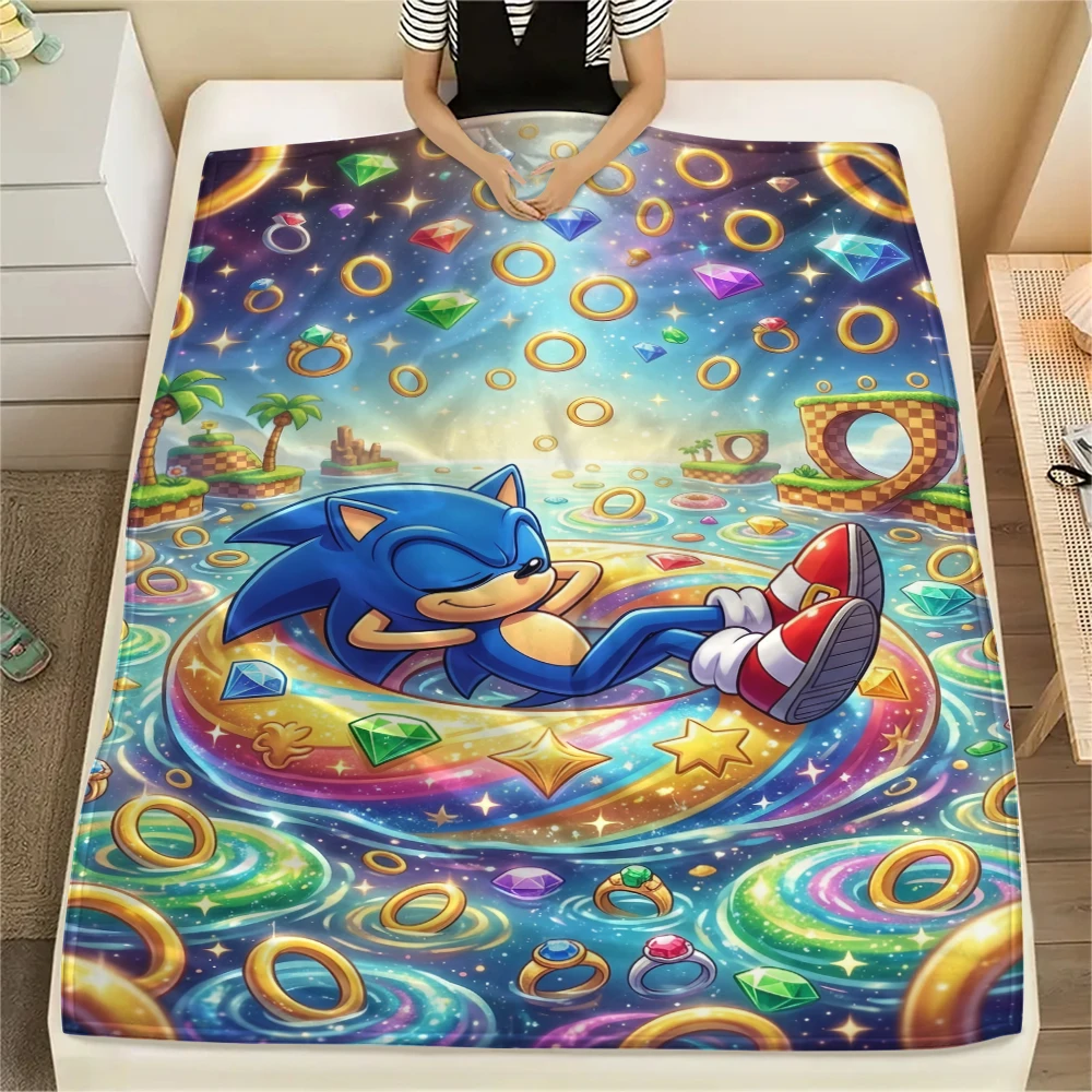 Sonic the Hedgehog Print Flannel Blanket Warm Soft Throw for Sofa Bed Chair Travel Picnic Comfortable Bedroom Decor-Xin