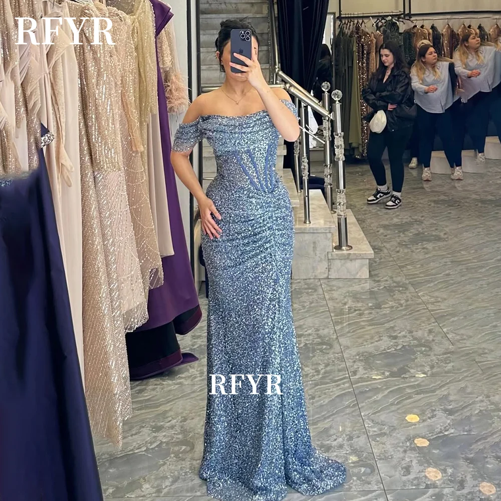 

RFYR Shiny Evening Dresses Glitter Prom Dress Off Shoulder Party Dress Sexy فساتين مناسبة رسمية for Arabic Wome
