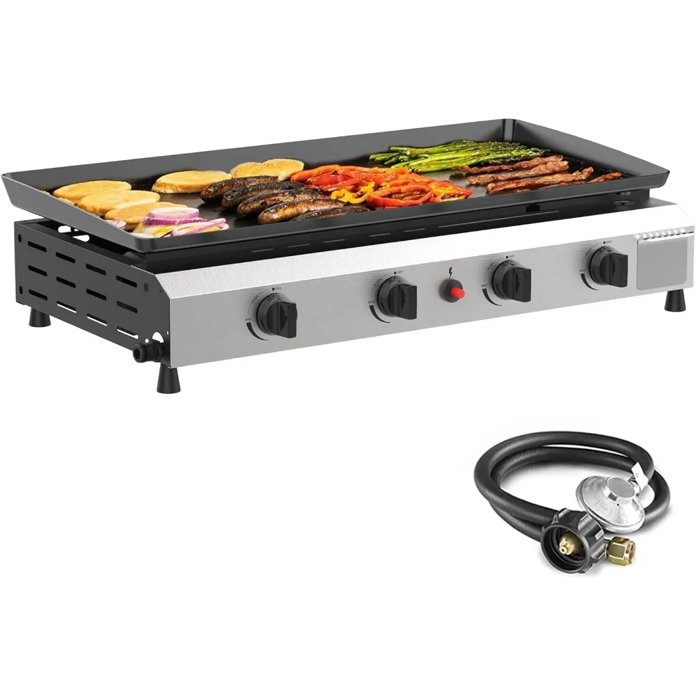 4-Brenner-Gas-Grillplatte mit flacher Oberseite, 76,2 cm, Propan-Grillplatte für den Außenbereich, 4000 BTU, brenntes Propan, tragbarer Gasgrill, Camping-Grillplatte, Sta