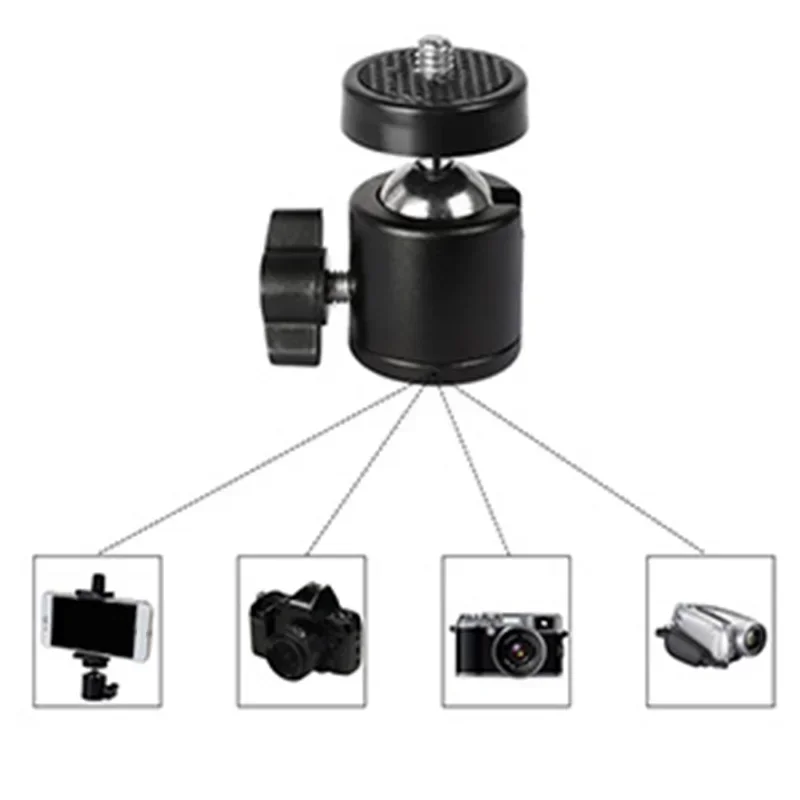 Mini câmera bola cabeça ° giratória tripé, Ballhead telefone stand, monopé adaptador de montagem para câmeras DSLR, novo