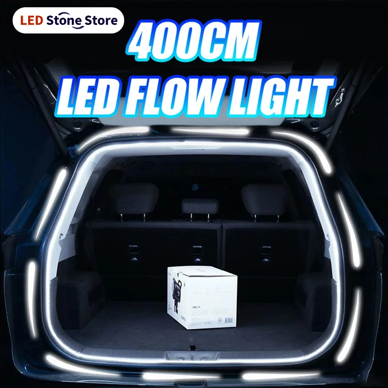Luz Dinâmica de Fluxo de 400CM para Porta-Malas de SUV/MPV, Fita de Luz LED Flexível de PVC com Efeito de Fluxo, Lâmpada Decorativa Universal para 12V