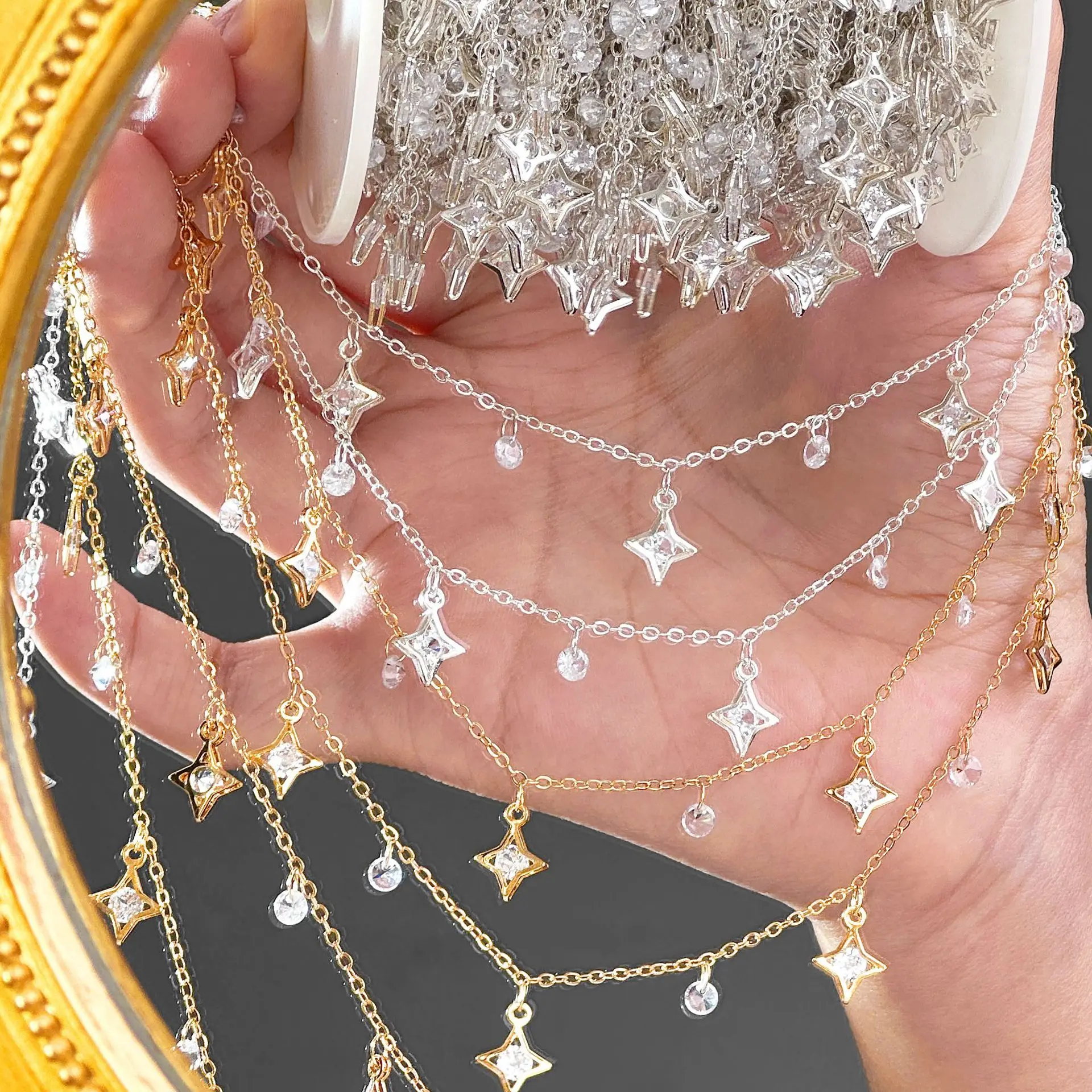 0,5/1/2M Exquisite Stern-Zirkon-Einlage aus reinem Kupferketten für DIY-Schmuck, Halsketten, Taschen-Dekoration, Quastenketten, Bekleidungszubehör – Detail 1