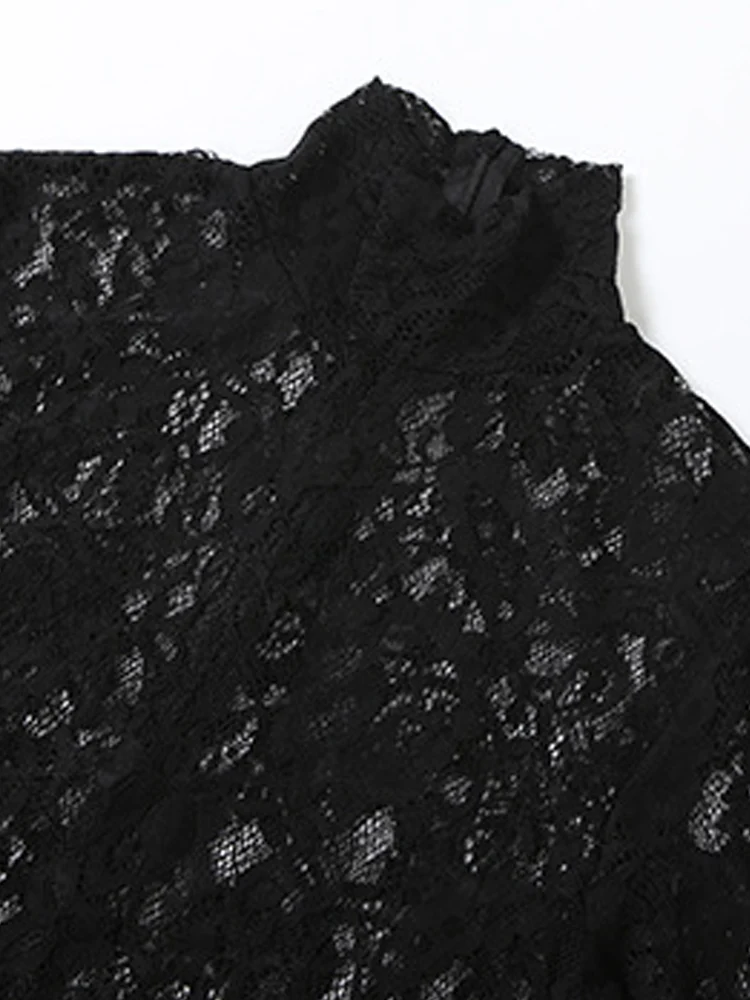 Kricesseen Sexy noir dentelle pure Patchwork à manches longues robe Maxi femmes col haut formel fête boîte de nuit porter moulante