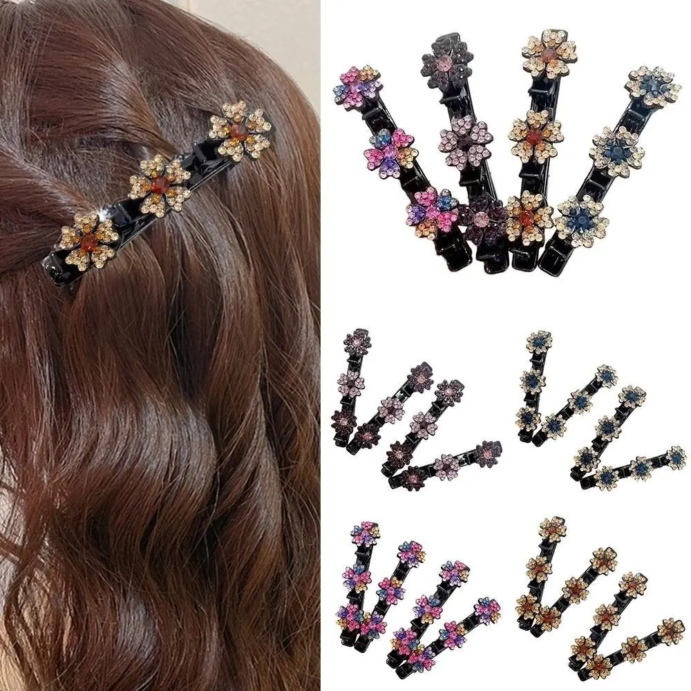 Gifts Sparkling Crystal Stone Hair Clips Hair Accessories Flower Pattern Side Clip Hairpin Duckbill Clip Braided Hair Clips