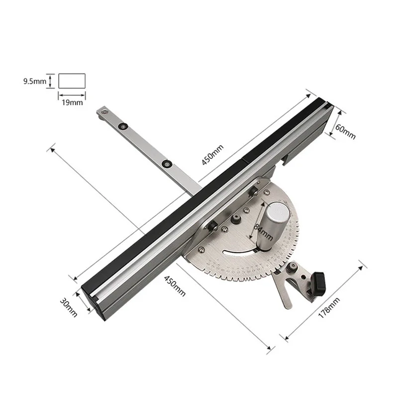 Regolazione del calibro del mitra 0-60 gradi maniglia per sega da tavolo per la lavorazione del legno righello angolare di assemblaggio di 60 gradi strumenti multiuso per la lavorazione del legno