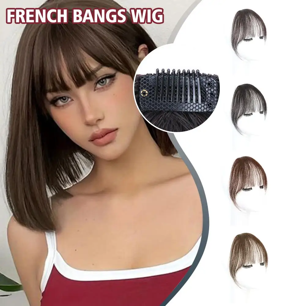 Air Bangs Wig For Women With Natural Front Forehead Invisible Hair Patch Round Face French Bangs Fake Bangs