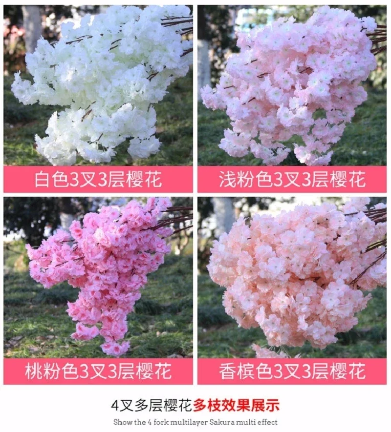 140-Heads Artificial Flowers Cherry Blossoms Wedding Arch Decorate Fake Flower Silk Hydrangea White Branch Home Decor