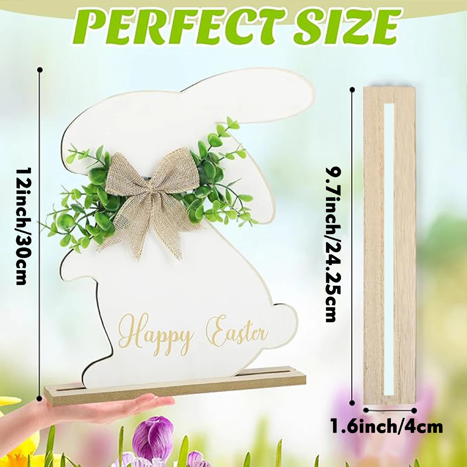 Easter Wooden Table Sign with Burlap Bow Rustic Rabbit Sign Tabletop Ornaments Indoor Decorations