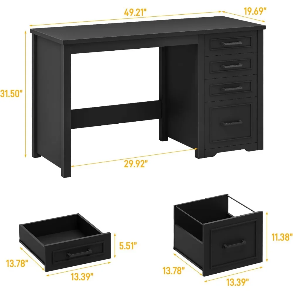 مكتب تنفيذي Vabches Farmhouse مقاس 49 بوصة مع درج ملفات، مكتب كمبيوتر قابل للعكس بأربعة أدراج مع مساحة تخزين، عمل كتابة منزلي ريفي