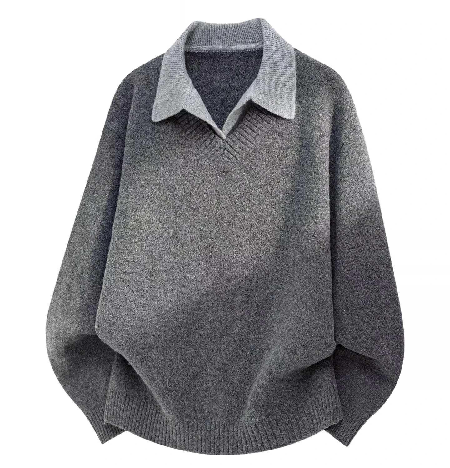 Japanese Style Simple Turn-Down Collar Gray Fake Two-Piece Sweater for Men Autumn Winter New Casual Versatile Brown Knitwear