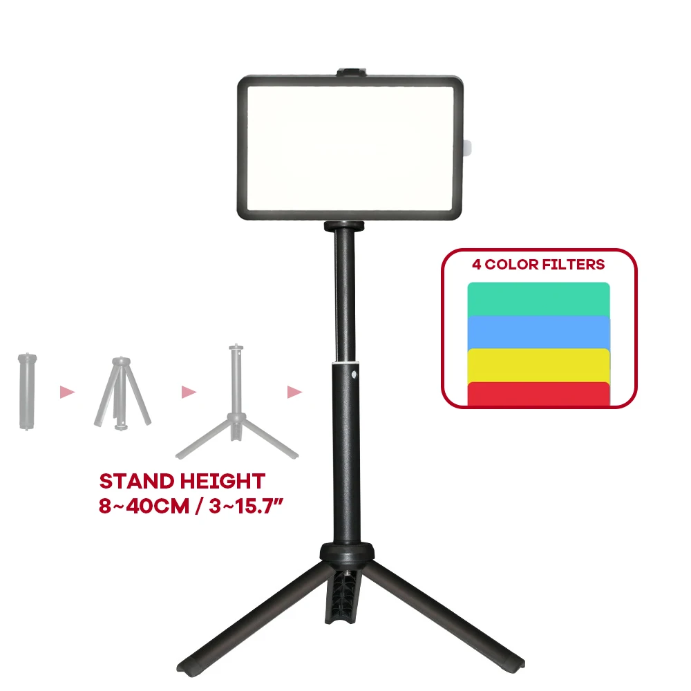 LED Video Light with Color Filters Dimmable Fill Lamp Panel for Desktop Live Streming Youtube Tiktok Webcam Meeting Conference