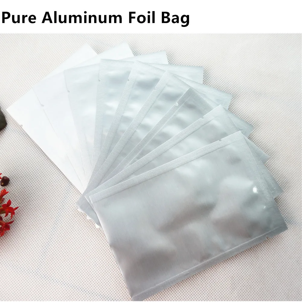 100pcs Silver White Pure Aluminum Foil Bags - Food Grade Heat Seal Purely Foil Pouch Powder Package Vaccum Sealable Meat Packing