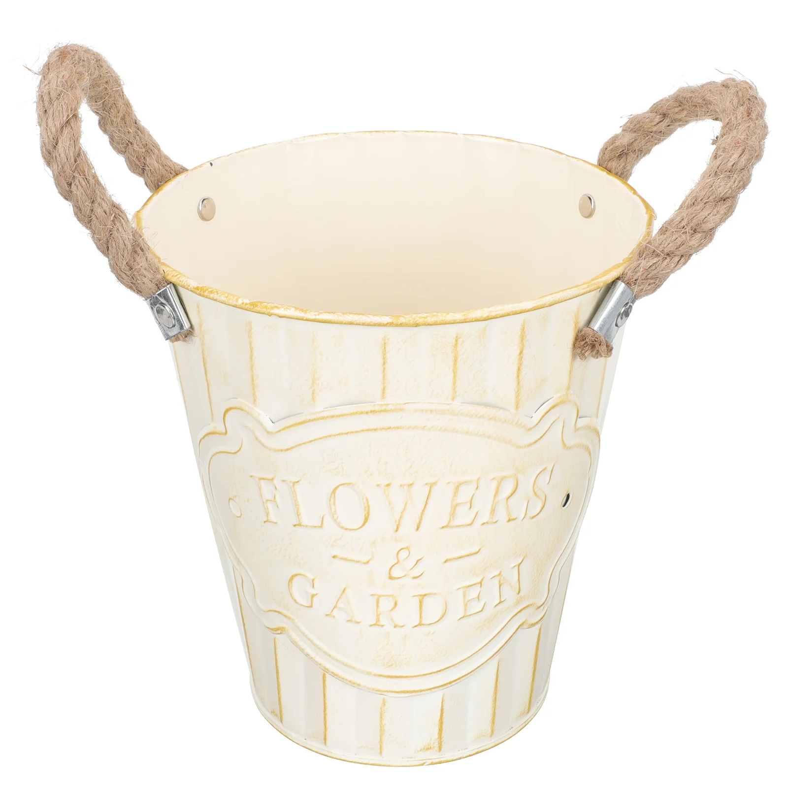 Plants Pots Indoor White Tin Flower Garden Supplies Metal Barrel Planting Basins Beige Succulent