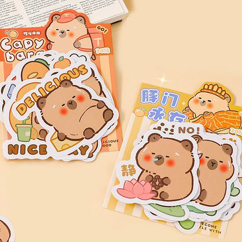 ملصقات كابيبارا مضحكة للأطفال ، ملصقات أزياء كاواي ، ملصقات كرتون ذاتية الصنع ، ملصقات جميلة ، هدايا إبداعية ، 30 ورقة