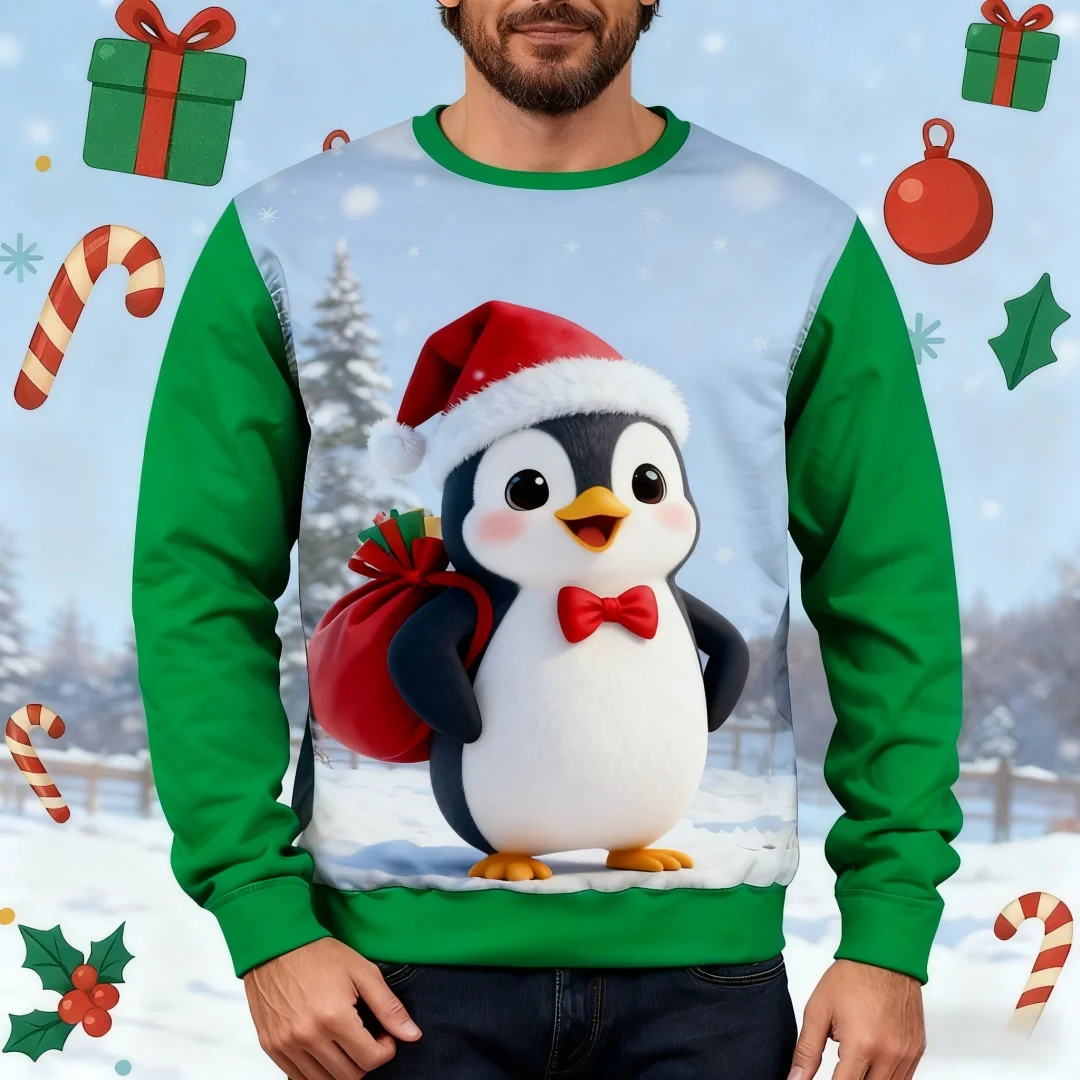 

Cute Women's and Men's Christmas Long Sleeve Santa Pattern Crew Neck Holiday Fashion Tops Spring Fall Wear Streetwear Pullovers