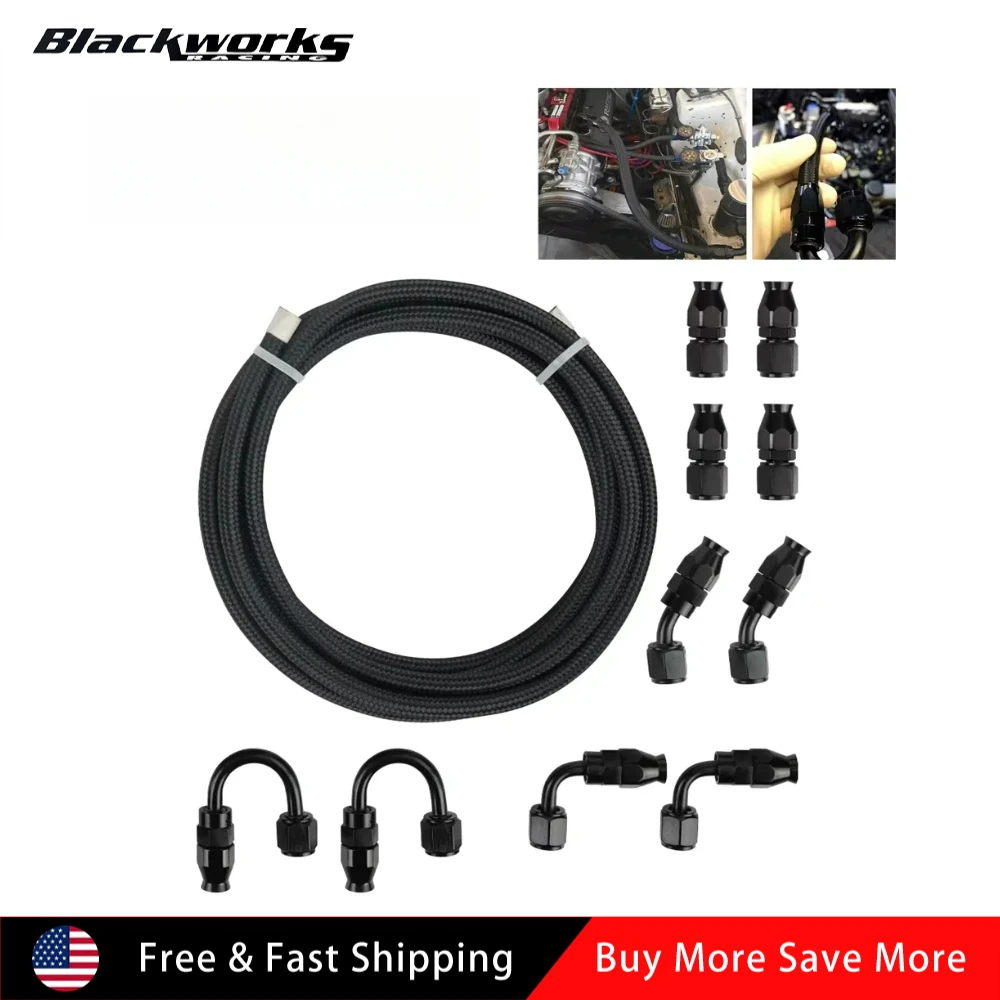 

Комплект топливных шлангов 6M AN6 PTFE, топливный шланг в нейлоновой оплетке с поворотными фитингами 0°, 45°, 90°, 180°