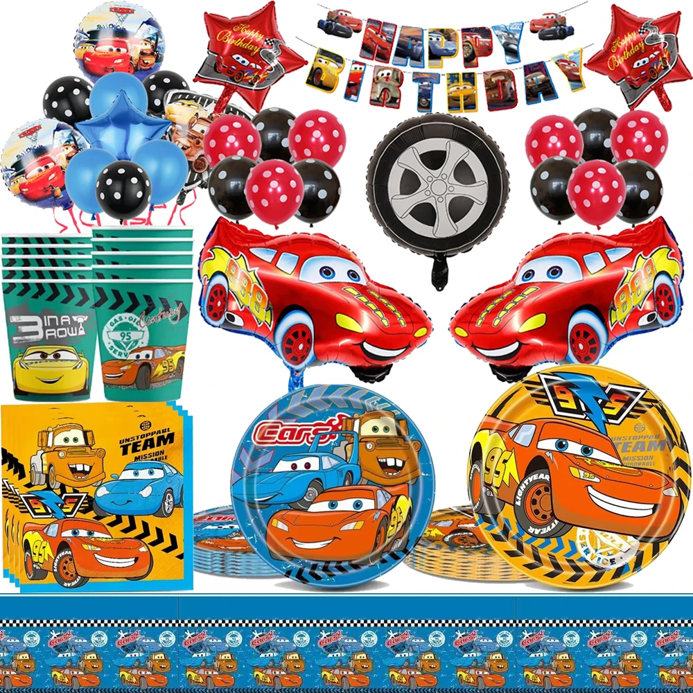 New Lightning Mcqueen Cars Theme Kids Birthday Decoration Disposable Tableware Plate Balloons For Boy Baby Shower Party Supplies