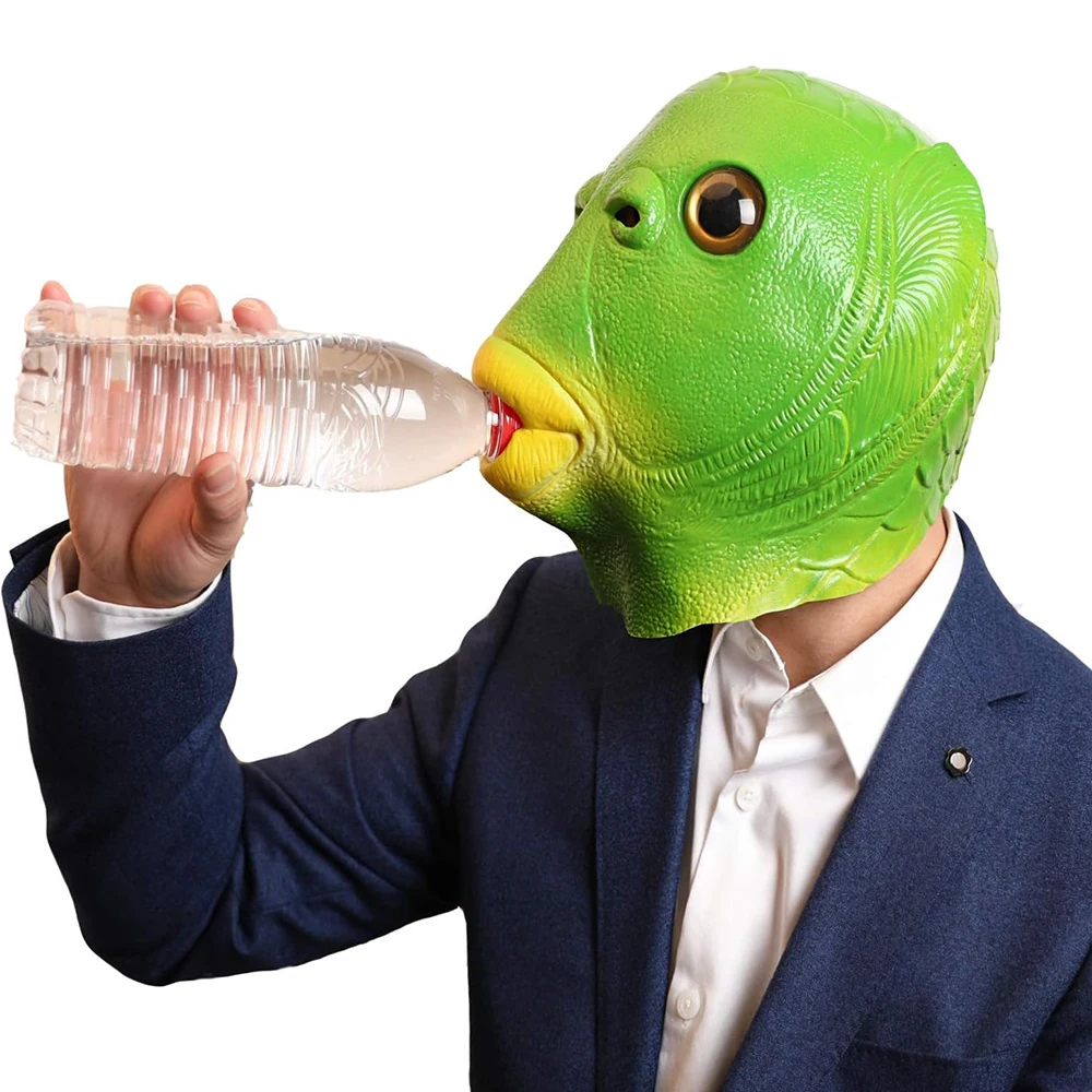 Testa di pesce verde di Halloween Testa di pesce rosso Divertente costume cosplay Maschera Festa di carnevale per adulti Maschera per testa di pesce Copricapo per il primo di aprile