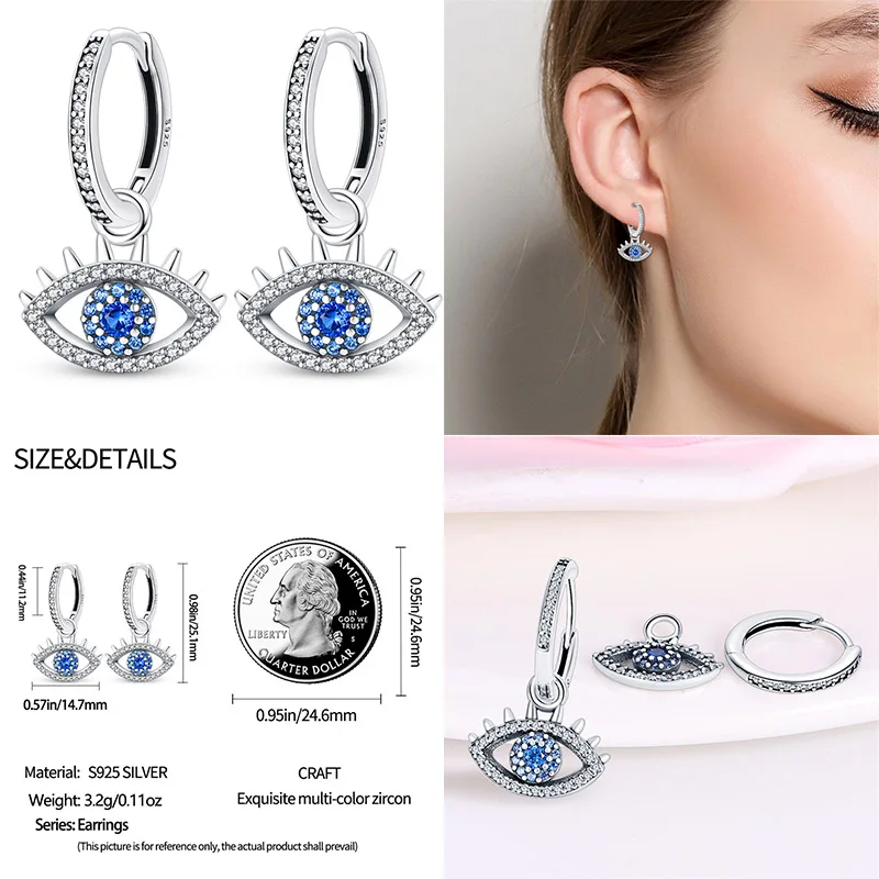 New 925 Sterling Silver Blue Travel Magic Eye Earrings Original  Pave CZ Star Moon Hoop Earrings Engagement Wedding Jewelry