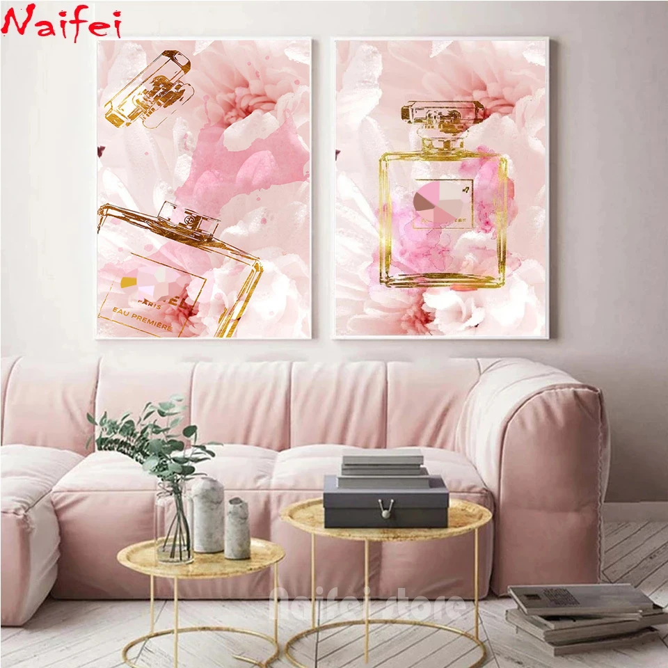 Fai da te diamante mosaico ricamo profumo labbra moda Wall Art acquerello Blush rosa diamante pieno pittura donna immagine decorazioni per la casa