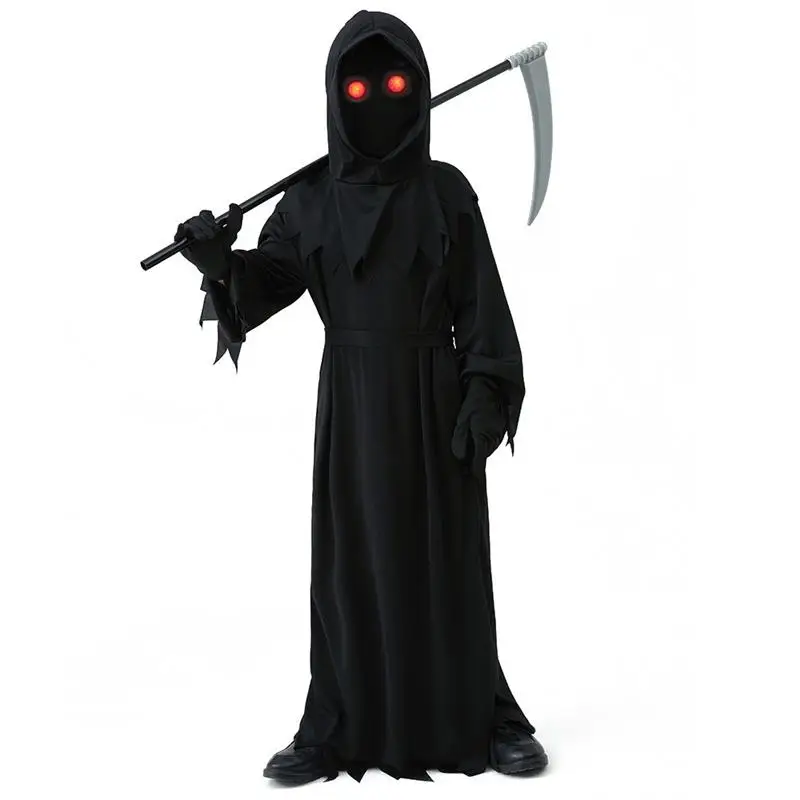 

Halloween Adult Children's Terror Red Eye Death God Costume Scythe Dark Messenger Ghost COSPLAY Clothing Ethnic Stage Costume