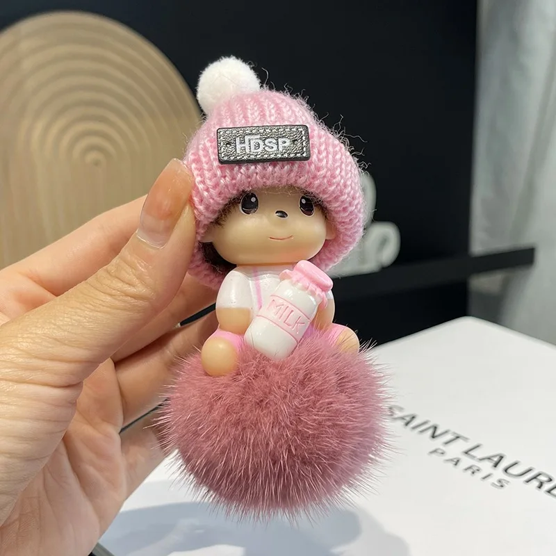 Mongqiqi cute little baby cartoon car keychain pendant for Instagram plush bag decoration gift
