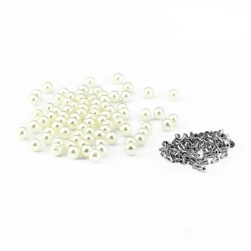 100pcs 6mm White Black Pearl Rivets Round Head Acrylic Rivet Spikes for Wedding Dresses Pants Hat Bag Shoes Crafts Decoration