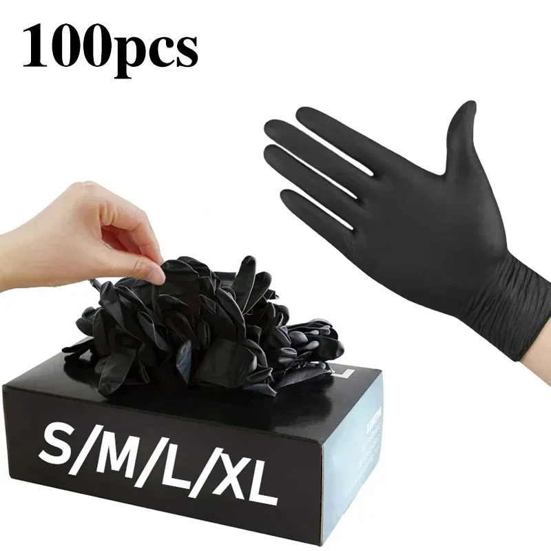 10/20/50/100PCS Black Nitrile Disposable Gloves for Work Latex Free Home Cleaning Glove Textured Mechanic Tattoo Hair Dye Beauty