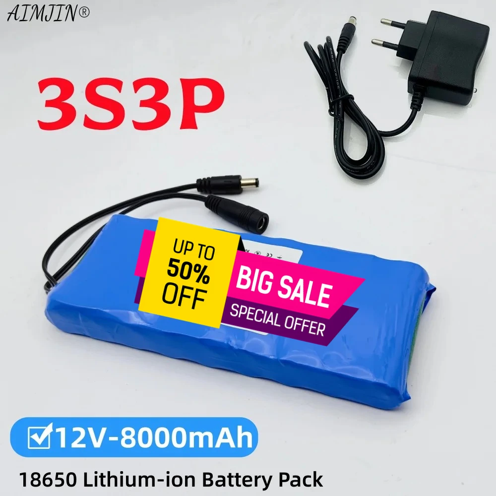 حزمة بطارية ليثيوم أيون قابلة لإعادة الشحن 12 فولت 8000 مللي أمبير في الساعة 8 أمبير في الساعة - مصدر طاقة محمول عالي السعة لكاميرات CCTV/الشاشة