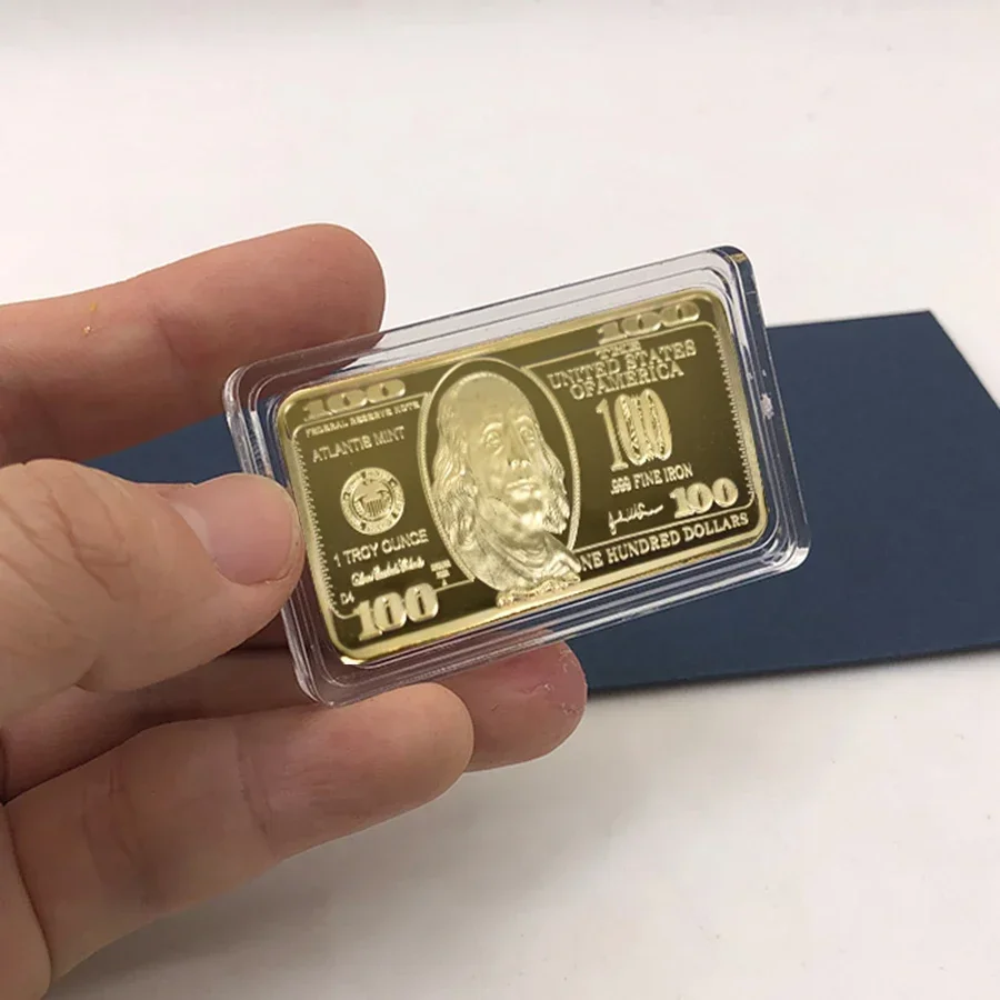 Retail USA 1 Dollar Bullion 24k Gold Bar American Metal Coin Golden Bars USD Souvenir Gifts 24k Gold Bar Metal Coin nuggets