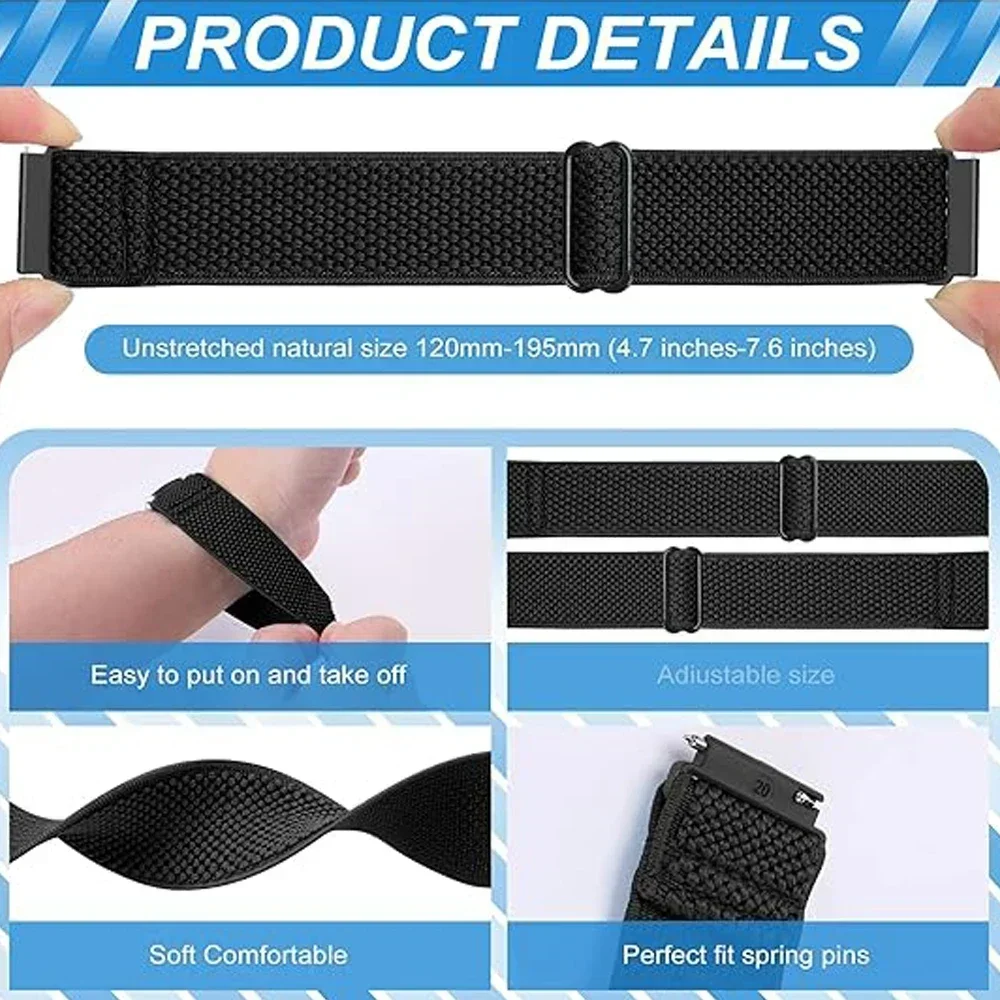 22mm Strap For Xiaomi Watch S4 Sport/S3/S2/S1/Active/Mi Color 2/Watch 2 Pro Nylon Elastic Bracele for Huawei GT 5/4/3/2 Pro band