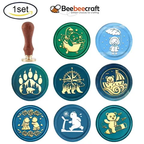 곰 왁스 인감 스탬프 곰 발 인쇄 왁스 스탬프 30mm/1.18 인치 이동식 황동 헤드 씰링 스탬프 나무 손잡이, 1 세트