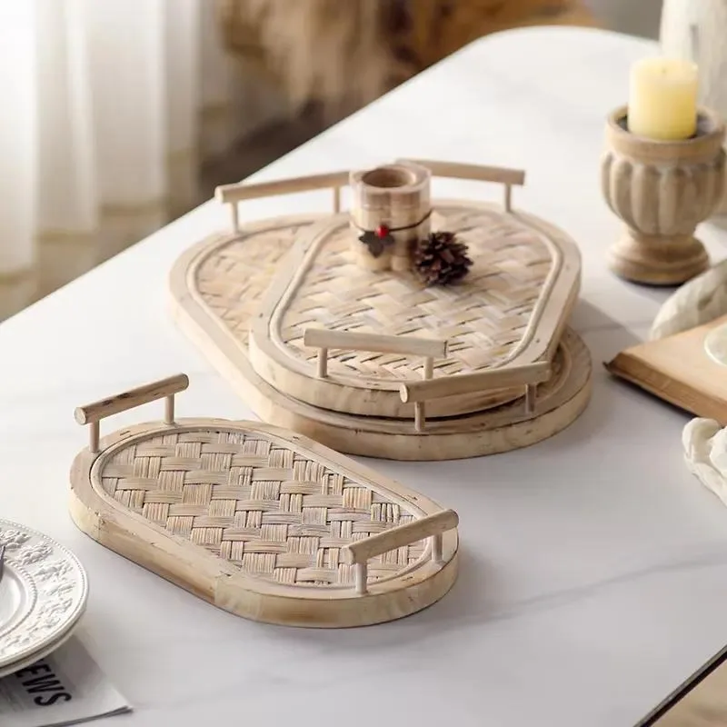 for Farmhouse Country Home Decor Oval Tray Serving Tray Natural Bamboo and Wood Tissue Tray