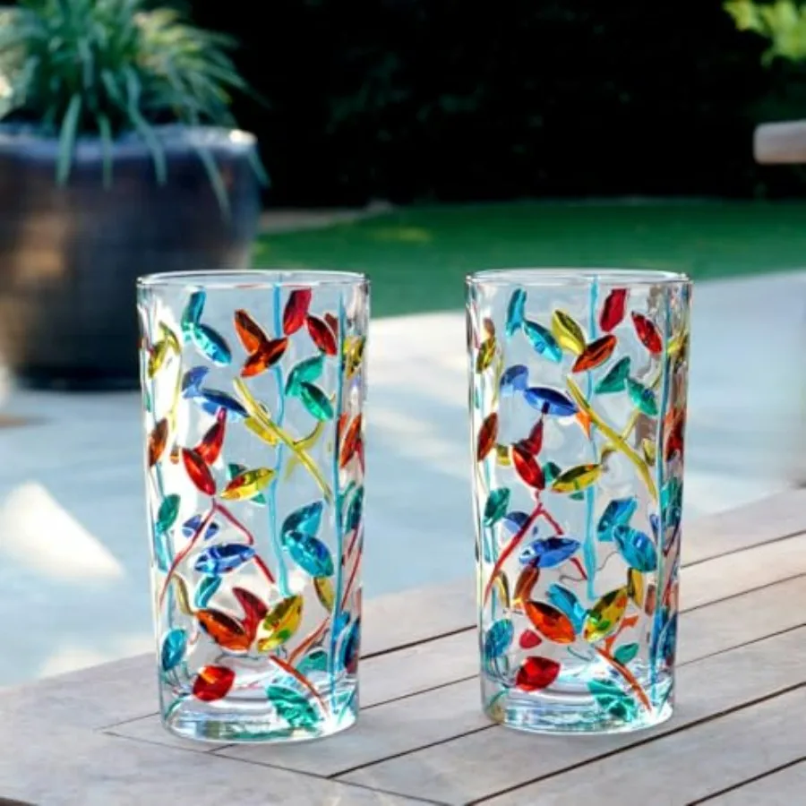 

Итальянские хрустальные высокие стаканы для питья, НАБОР из 2 штук, цветочный узор, стаканы 14 унций, универсальные стаканы, цветной напиток Highball