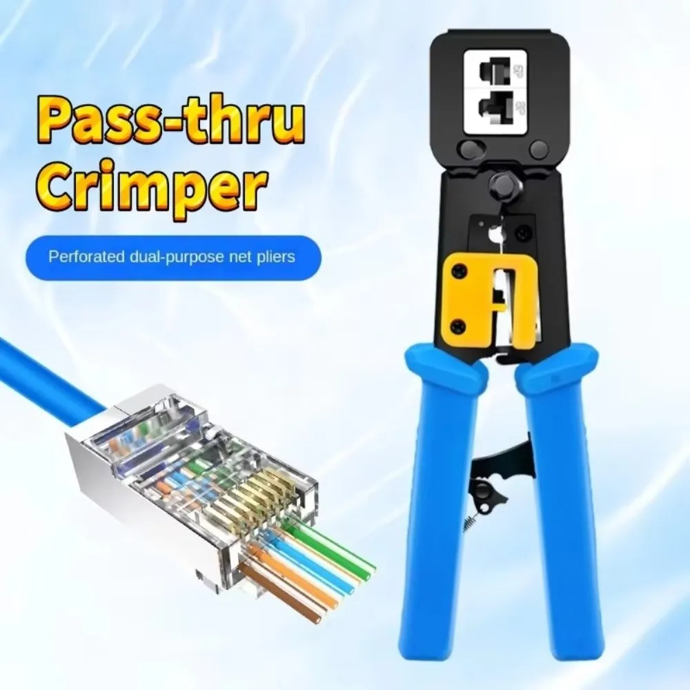 Portable Hand Network Tools Pliers Multi Function Pass Through Crimper Cable Stripper End-Pass-Through Connectors Pressing Clamp
