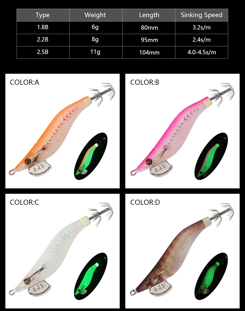 LETOYO Mini Egi Tintenfisch-Köder 1.8 # -2.5 # Leuchtender Tintenfisch-Jig aus Holz, Garnelenhaken für den Fang von Tintenfischern und Oktopusen. – Detail 13