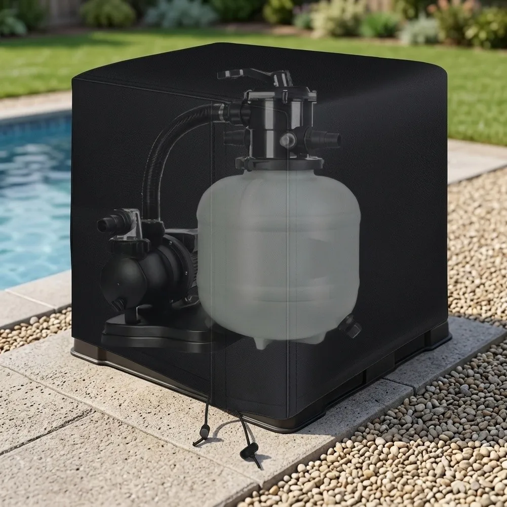 Outdoor Pool Pump Cover Pool Sand Filter System Cover With Adjustable Drawstring Zipper Waterproof For Clear Pool Pump System