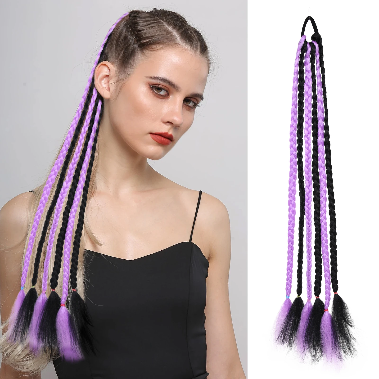 

Synthetic Mixed Color Braids Hair Extensions With Rubber Bands 22Inch Glowing Braided Hairpieces Ponytail Hair Accessories