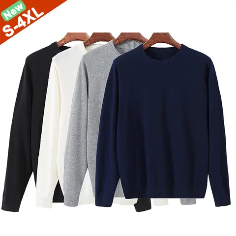 Hot Sale Men Sweater Pullovers Male Sweater Jumpers Cotton Autumn Spring Plus Size 3XL 4XL Clothing Men Knitwear Basic Underwear