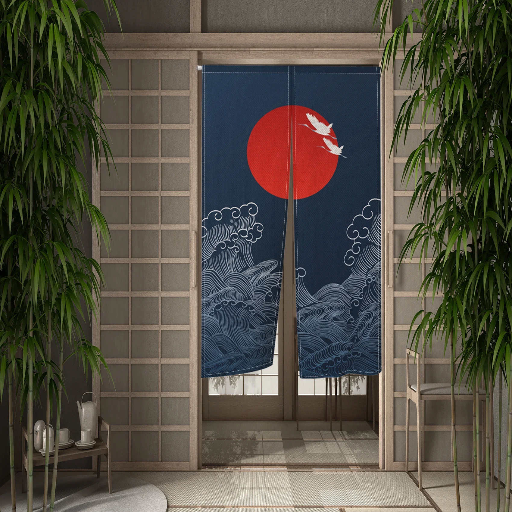 Японская волна вишневого цвета дверная занавеска Noren двусторонняя печатная занавеска для кухни, гостиной, перегородки, входа, полузанавеска